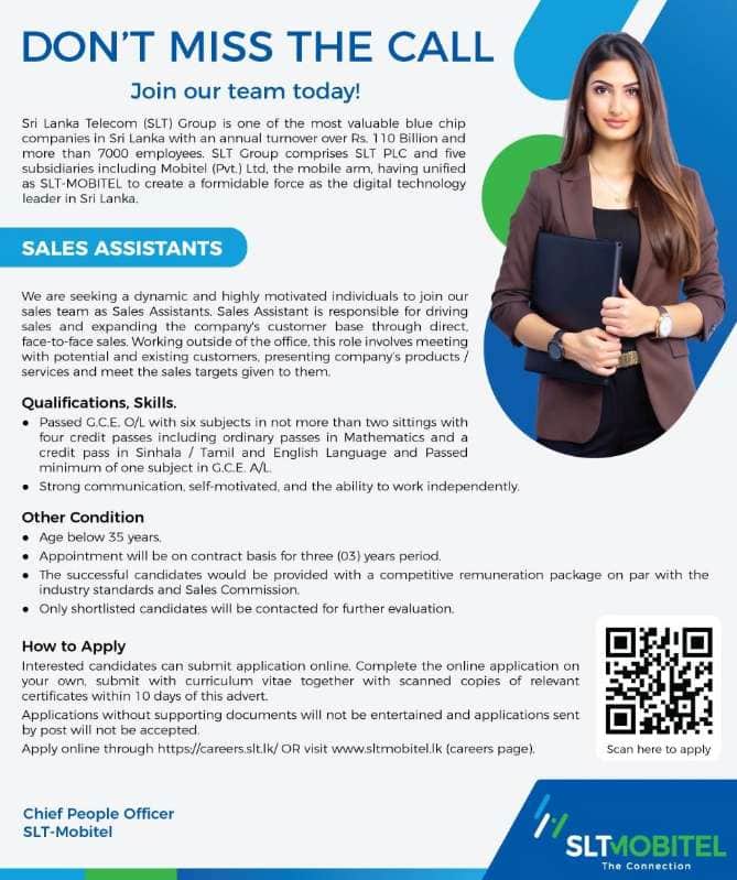 Sale Assistant At SLT - SRI LANKA TELECOM